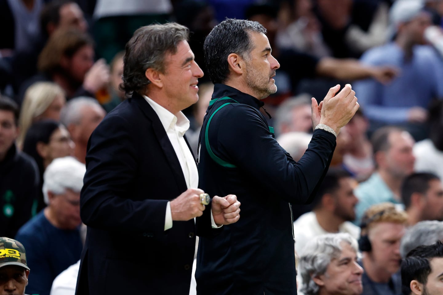New owner Bill Chisholm (right) and alternate governor Wyc Grousbeck have focused on building their partnership and helping the Celtics reclaim their perch atop the NBA.