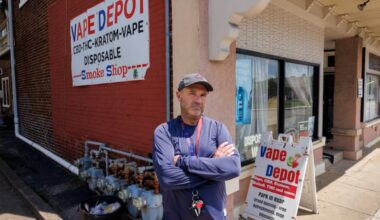 John Henry, who is in recovery, became addicted to over-the-counter kratom that he would purchase at Vape Depot, in Haverford. He is pictured outside the shop on Tuesday, August 12, 2025.