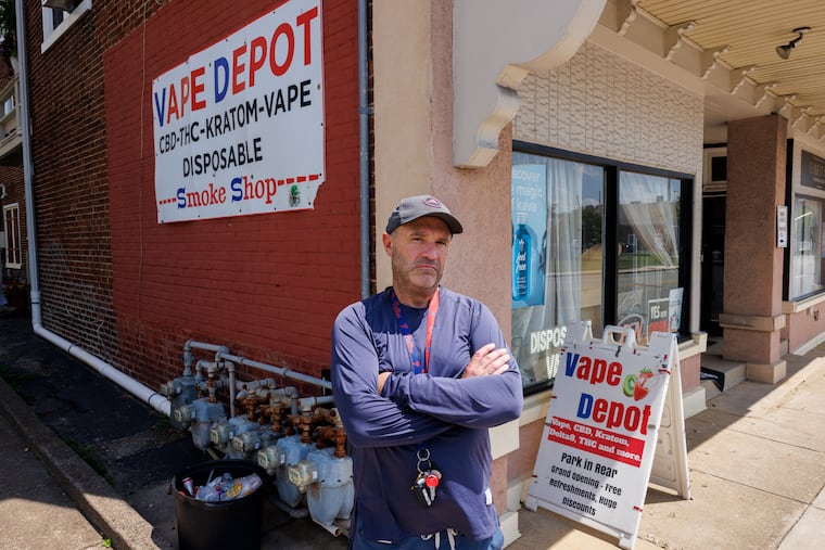 John Henry, who is in recovery, became addicted to over-the-counter kratom that he would purchase at Vape Depot, in Haverford. He is pictured outside the shop on Tuesday, August 12, 2025.