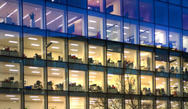Office building at night.