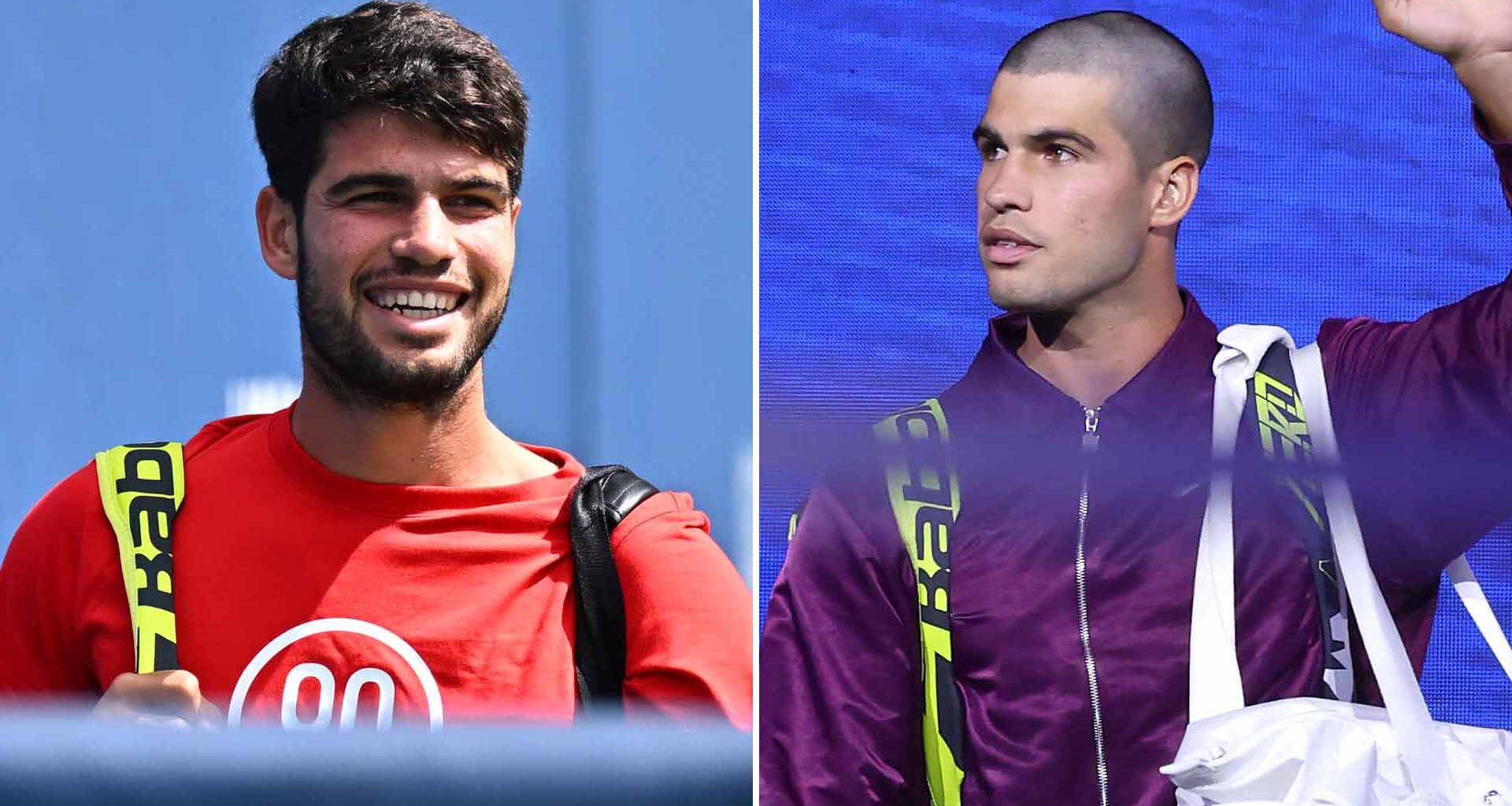 Carlos Alcaraz arrived in New York with a full head of hair, but has since gotten a haircut.