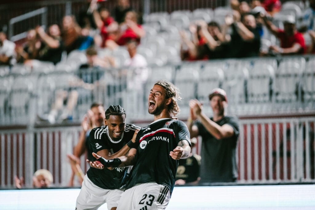 Ryan Flood celebrates his goal in a 4-1 Phoenix Rising victory Image: Phoenix Rising FC
