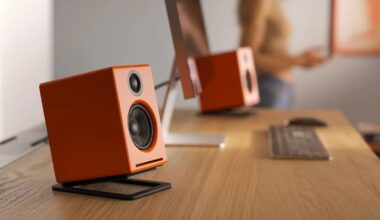 Audioengine A2+ powered speakers in matte orange