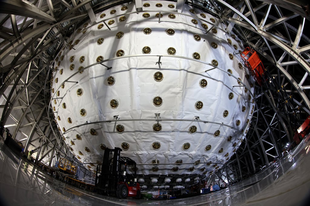 A view of the central detector of the Jiangmen Underground Neutrino Observatory while under construction, in Guangdong province in November 2024. Photo: Xinhua