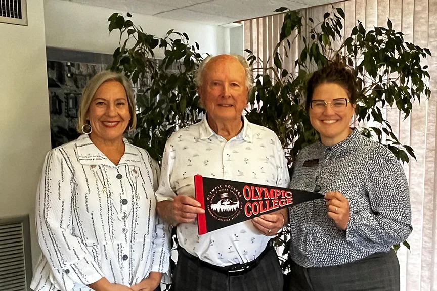 Olympic College Interim President Joan Hanten, left, with Tim Ryan and OC Foundation Executive Director Kimberly Cizek Allen.