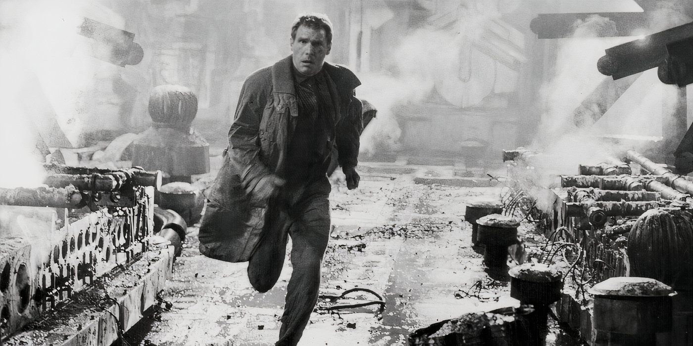 Deckard Shaw chases a perp through the streets of Los Angeles in Blade Runner.
