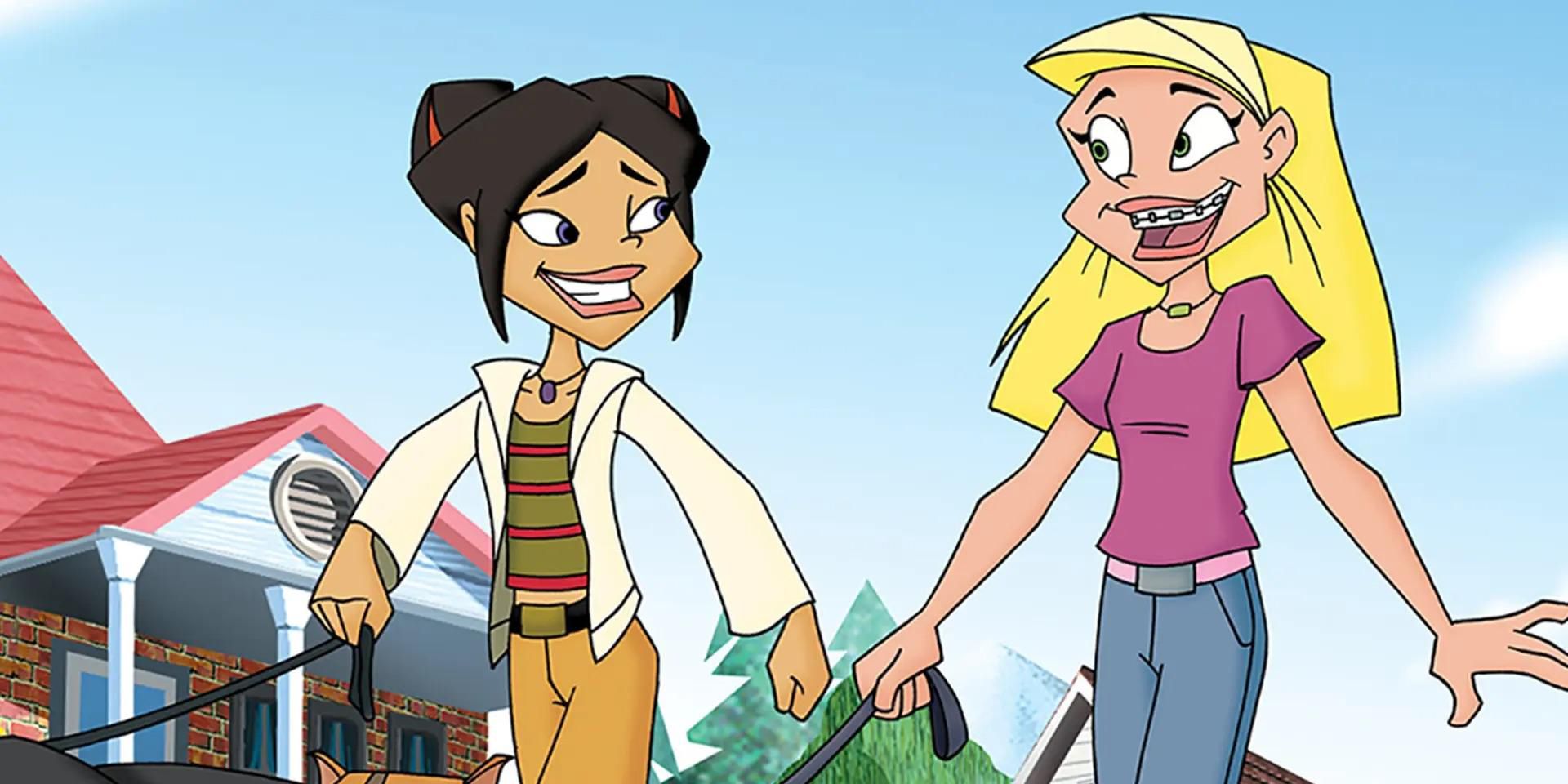 Braceface Maria and Sharon walking their dogs