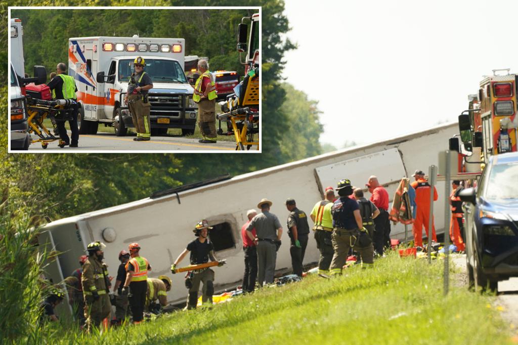 NY tour bus crashes in Pembroke, killing at least 5 passengers