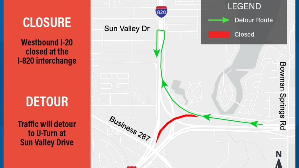 Westbound I-20 to close overnight at I-820 interchange in Fort Worth