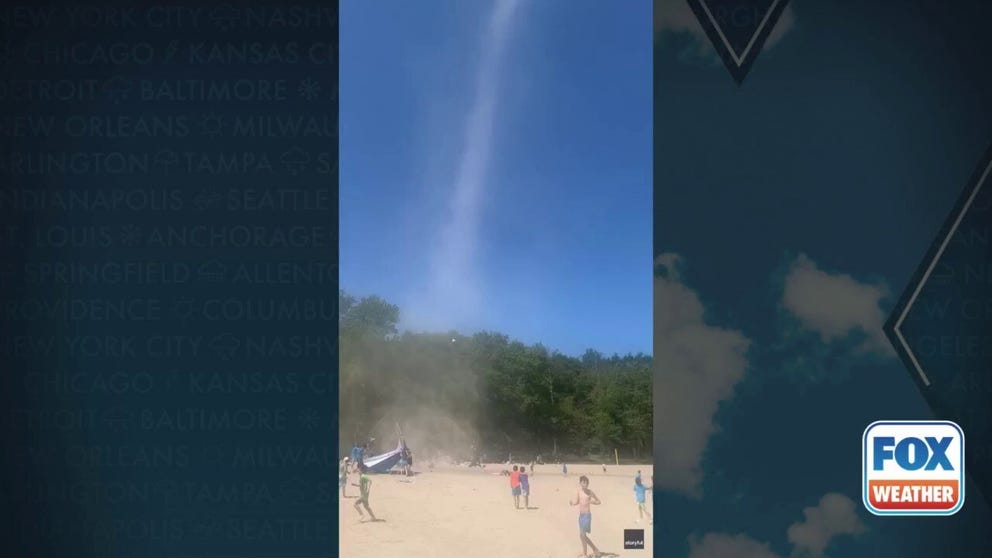 A dust devil that spun up at a lake in Grafton, New York, sent children running and beach equipment flying on Friday, Aug. 15. Within 30 seconds, the dust died down. 