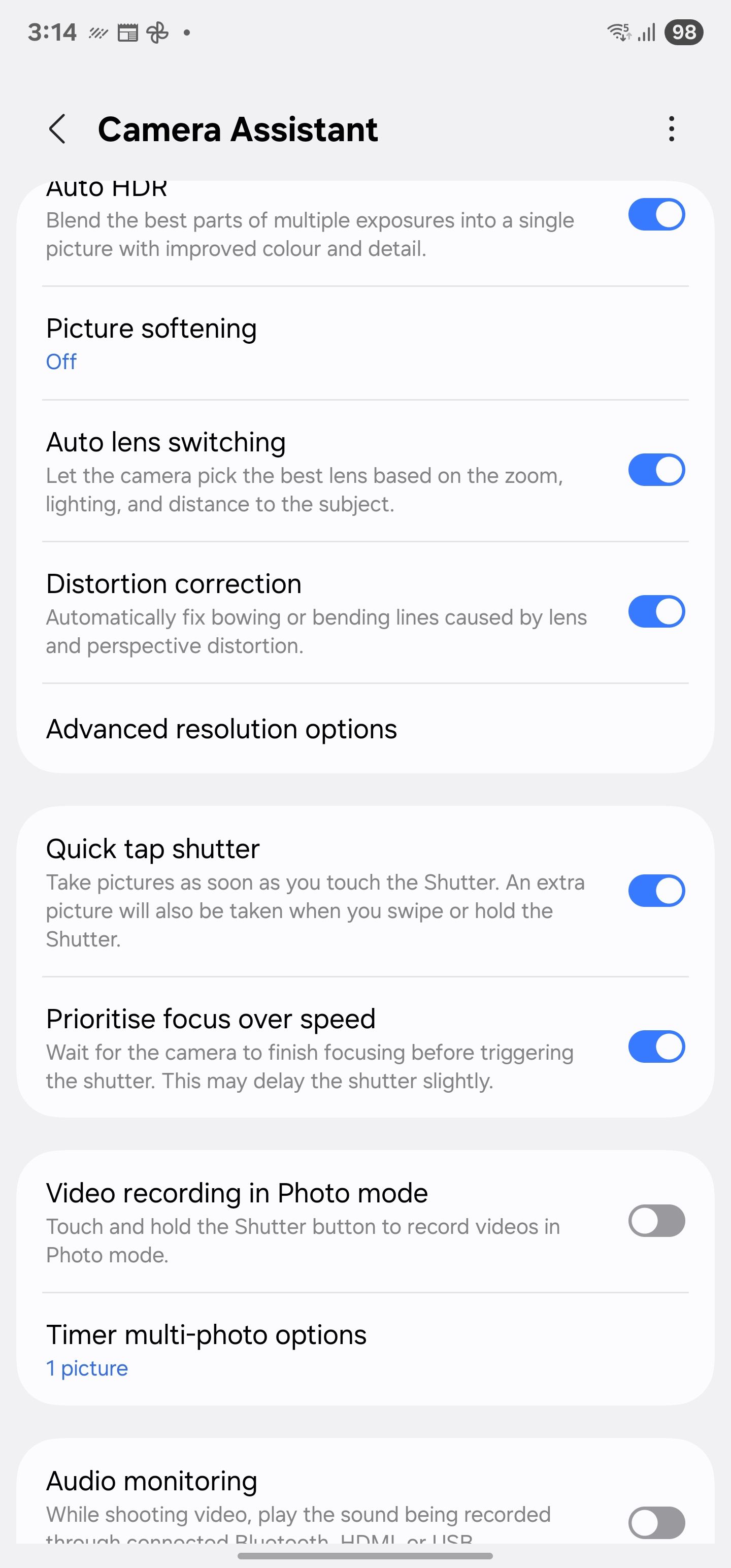 Quick tap shutter setting in Camera Assistant
