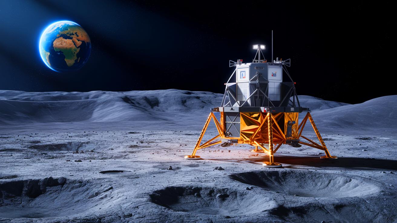 Illustration of China's crewed lunar lander, Lanyue, during its successful landing and takeoff test in Hebei Province.