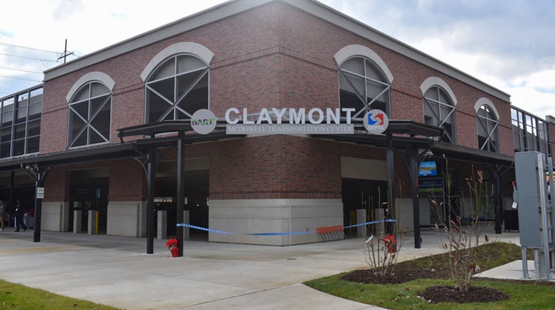 The entrance for the Claymont train station
