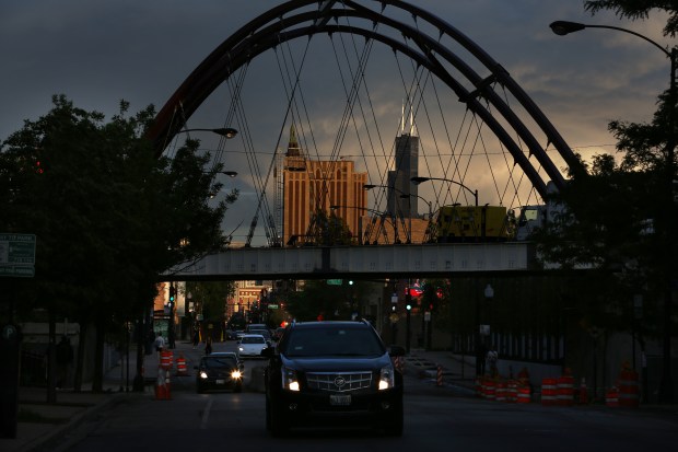 Looking south at the Milwaukee Avenue bridge with the Northwest...