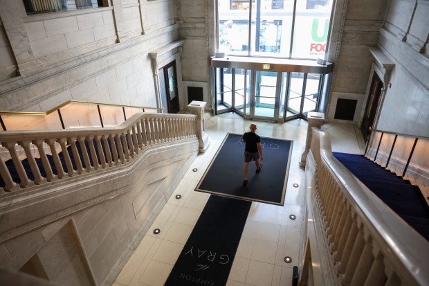 The staircase is a highlight of Kimpton Gray Hotel, located...