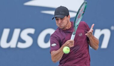 Luciano Darderi in action during his second-round victory against Eliot Spizzirri at the US Open.