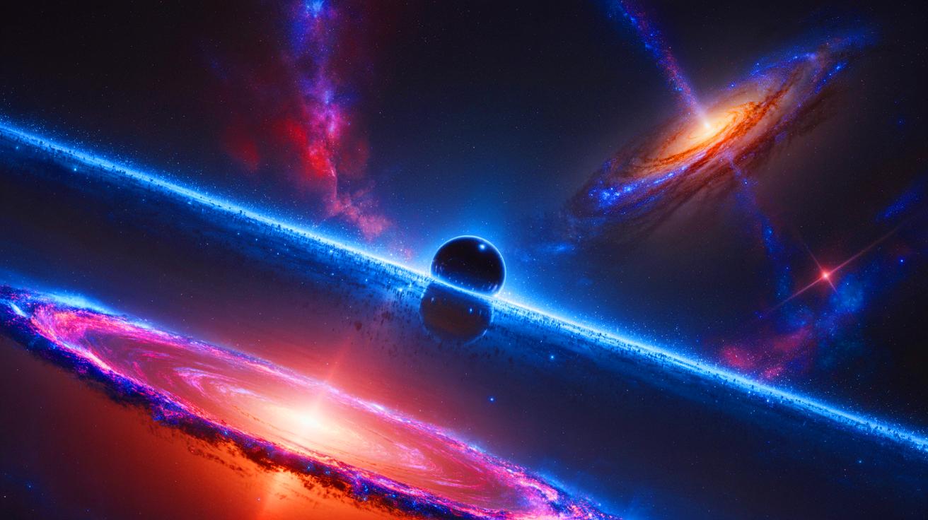 Illustration of two novel theories exploring dark matter origins through a mirror world and early universe horizon.