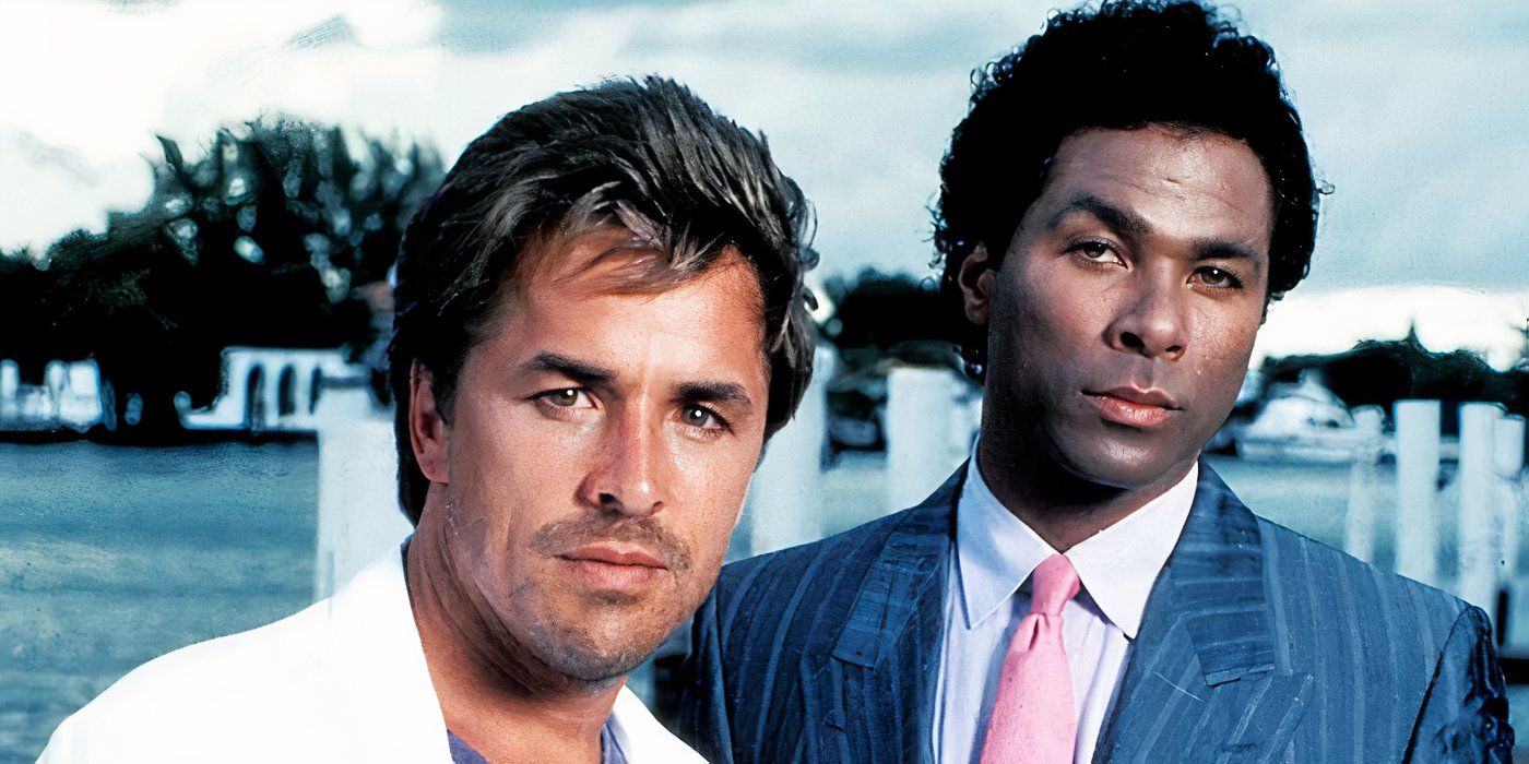 Detective Sonny Crockett and Detective Rico Tubbs looking forward in Miami Vice