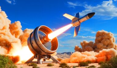 Illustration of SpinLaunch's centrifugal cannon technology for satellite deployment.