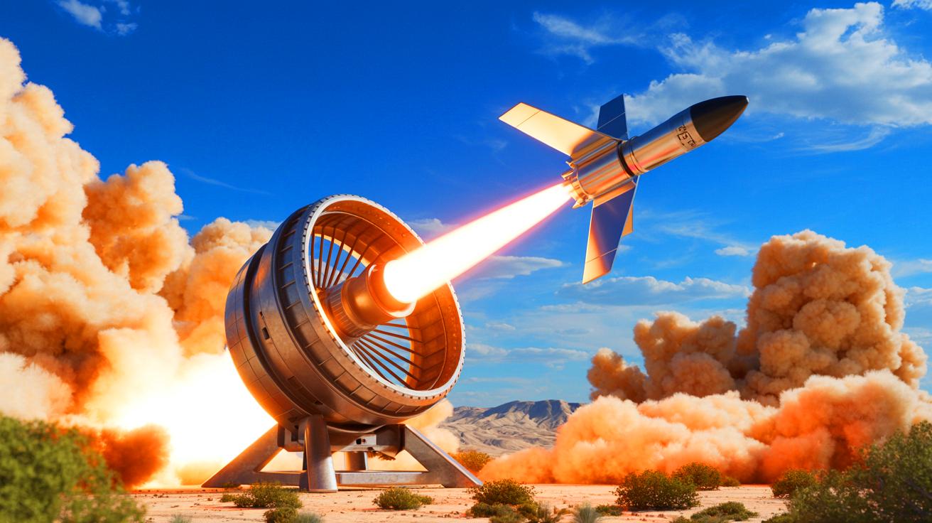 Illustration of SpinLaunch's centrifugal cannon technology for satellite deployment.