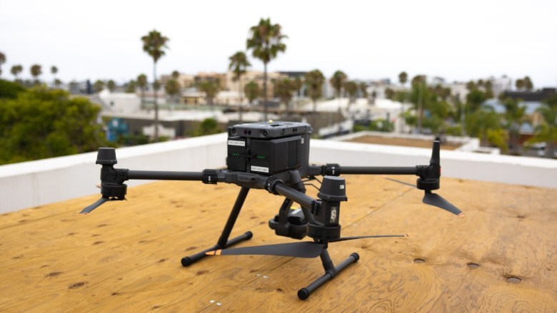 Drone on a roof overlooking the ocean