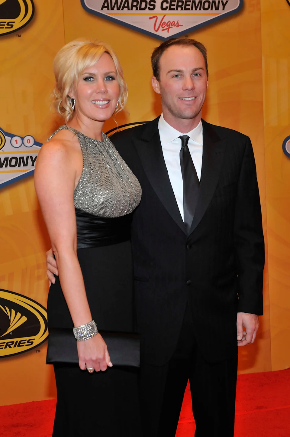 NASCAR driver Kevin Harvick arrives with his wife DeLana at the NASCAR Sprint Cup Series awards banquet at the Wynn Las Vegas Hotel on December 3, 2010 in Las Vegas.