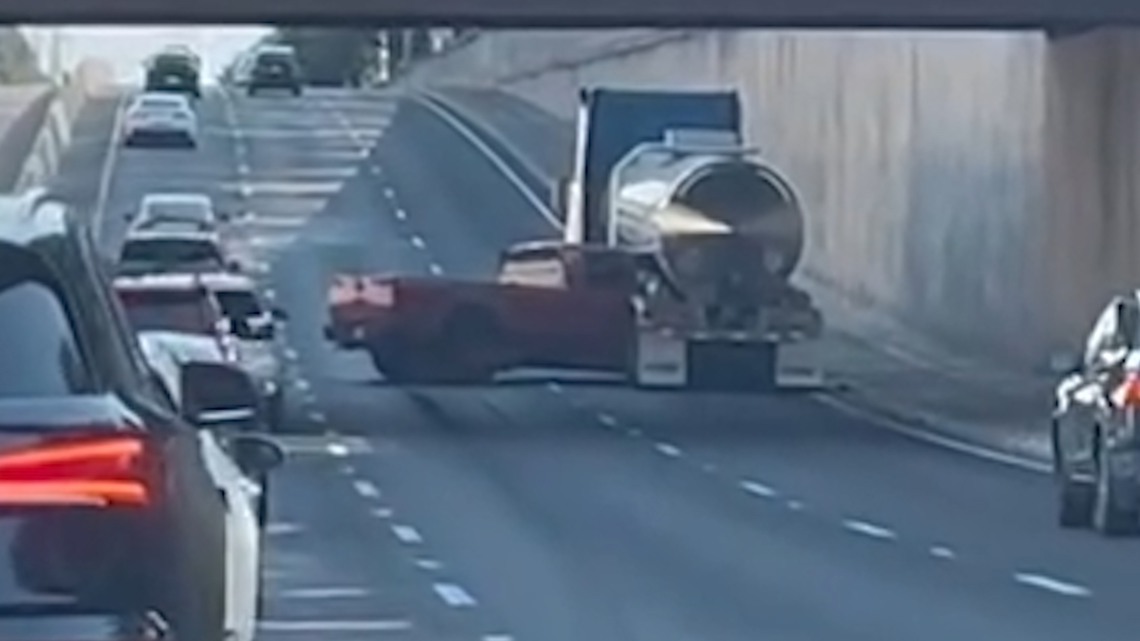 Truck pinned under 18-wheeler on the Dallas North Tollway