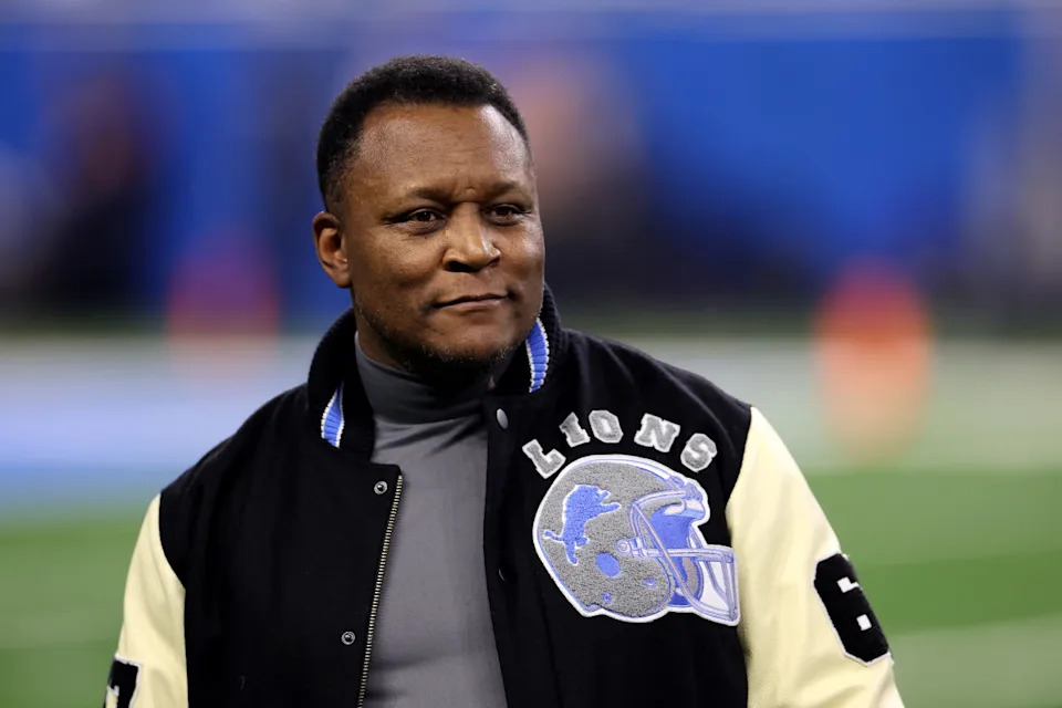 DETROIT, MICHIGAN - JANUARY 14: Former NFL player Barry Sanders of the Detroit Lions reacts during the first half between the Los Angeles Rams and Detroit Lions in the NFC Wild Card Playoffs at Ford Field on January 14, 2024 in Detroit, Michigan. (Photo by Gregory Shamus/Getty Images)Gregory Shamus&sol;Getty Images