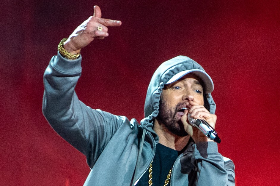 Eminem performs onstage at Live from Detroit: The Concert at Michigan Central" at Michigan Central Station on June 06, 2024 in Detroit, Michigan.