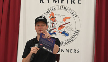 Erik Jones on Friday, doing one of his favorite things away from the track: reading to children. (© FlaglerLive)