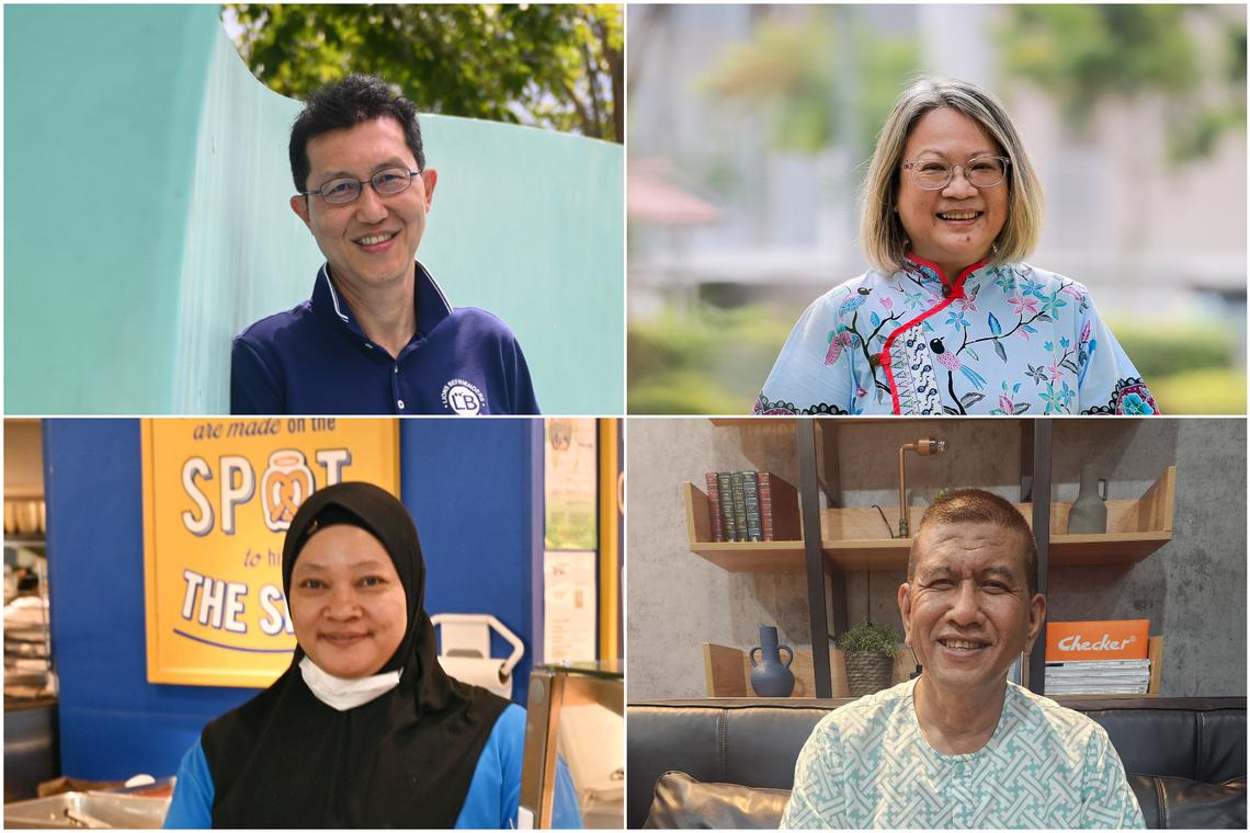 (Clockwise from top left) Mr Alan Chen, Ms Cheong Choy Kiew, Mr Kamaruzaman Gaffar and Ms Suriyati Karsan are among those who changed careers in middle age and beyond.