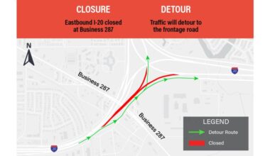 I-20 closure: Eastbound lanes closing overnight for construction