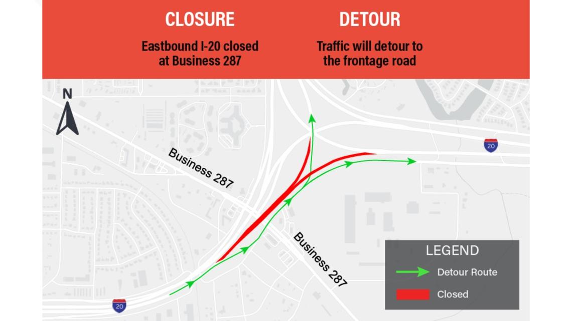 I-20 closure: Eastbound lanes closing overnight for construction