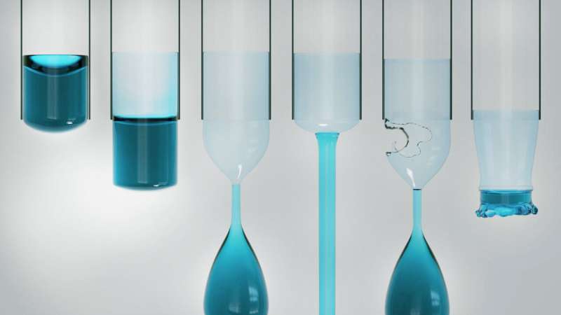 Falling water forms beautiful fluted films