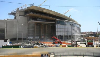 Picture shows ongoing construction works to build the new Camp Nou stadium in Barcelona on August 9, 2023. (Photo by Pau BARRENA / AFP) (Photo by PAU BARRENA/AFP via Getty Images)