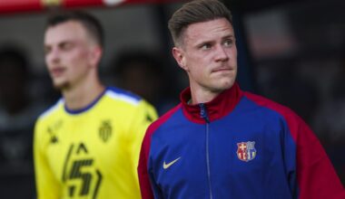 BARCELONA, SPAIN - AUGUST 12: Marc Andre Ter Stegen of FC Barcelona looks on prior to the Joan Gamper Trophy match between FC Barcelona and AS Monaco at Estadi Olimpic Lluis Companys on August 12, 2024 in Barcelona, Spain. (Photo by Eric Alonso/Getty Images)