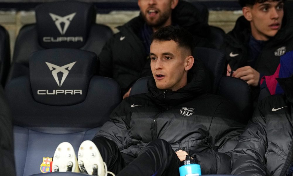 BARCELONA, SPAIN - FEBRUARY 25: Marc Casado of FC Barcelona looks on, while sitting on the substitutes bench during the Copa del Rey Semi Final match between FC Barcelona and Atletico de Madrid at Estadi Olimpic Lluis Companys on February 25, 2025 in Barcelona, Spain. (Photo by Alex Caparros/Getty Images)
