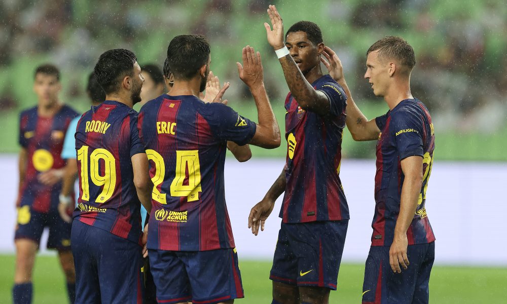 DAEGU, SOUTH KOREA - AUGUST 04: Marcus Rashford of FC Barcelona celebrates scoring his side’s fifth goal during the pre-season friendly between FC Barcelona and Daegu FC at Daegu Stadium on August 04, 2025 in Daegu, South Korea. (Photo by Han Myung-Gu/Getty Images)