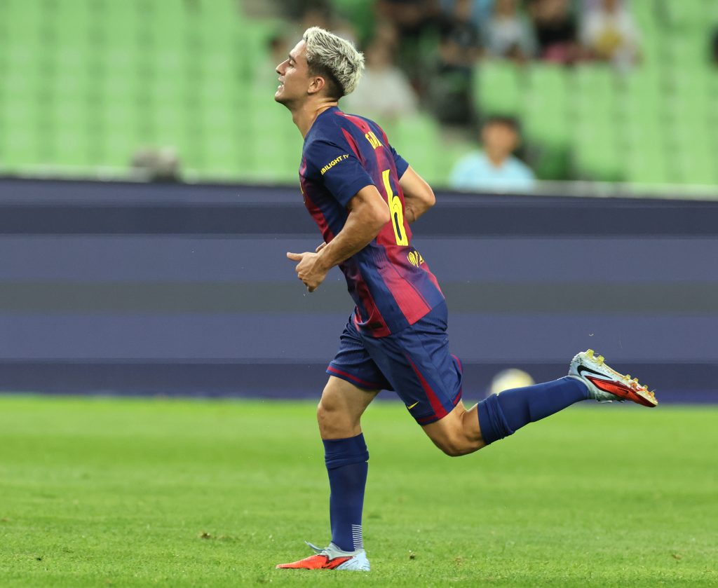 DAEGU, SOUTH KOREA - AUGUST 04: Gavi of FC Barcelona celebrates scores his side’s first goal during the pre-season friendly between FC Barcelona and Daegu FC at Daegu Stadium on August 04, 2025 in Daegu, South Korea. (Photo by Han Myung-Gu/Getty Images)