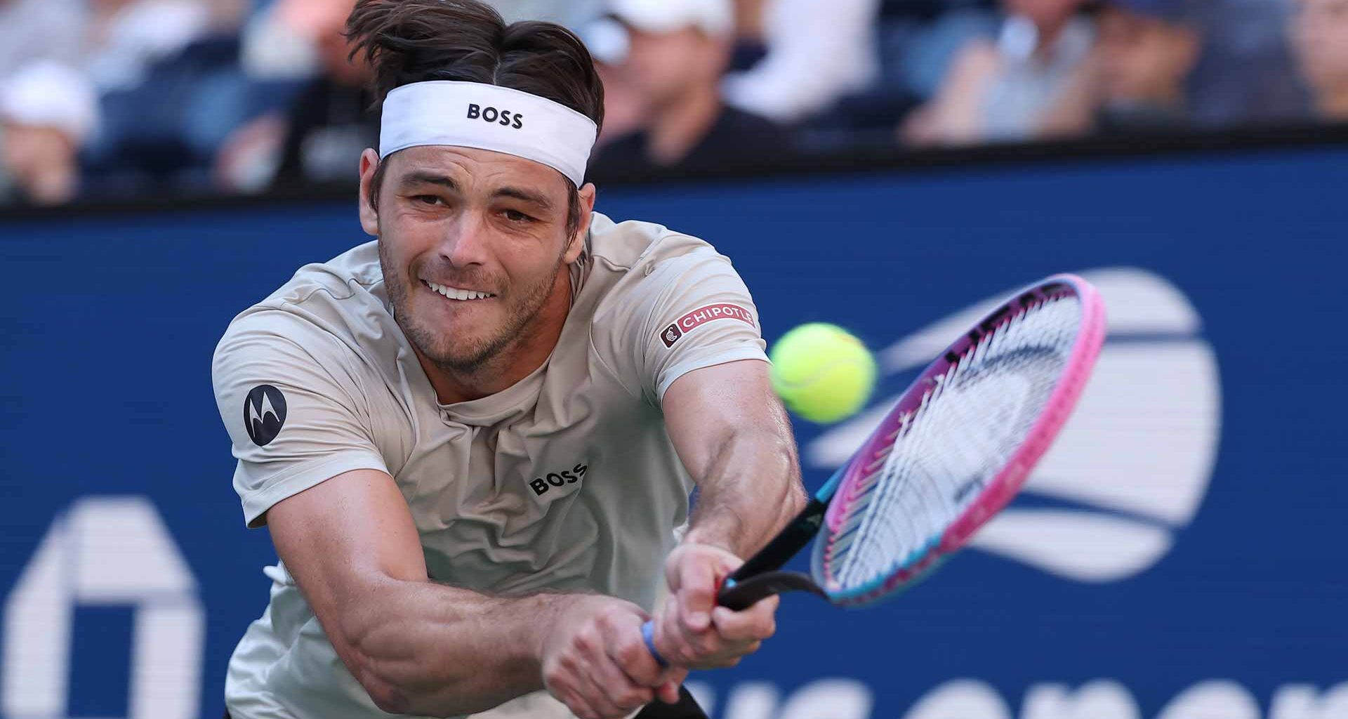 Taylor Fritz overcomes Lloyd Harris on Wednesday at the US Open in New York.