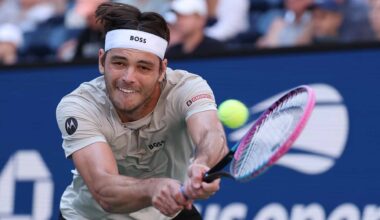 Taylor Fritz overcomes Lloyd Harris on Wednesday at the US Open in New York.