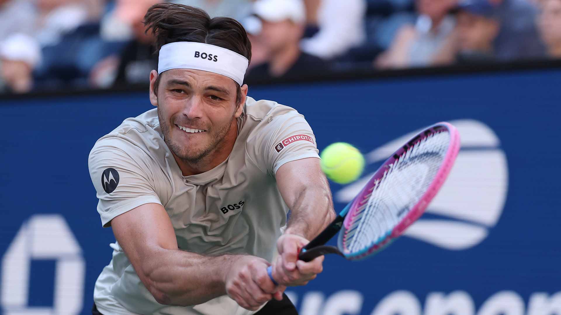 Taylor Fritz overcomes Lloyd Harris on Wednesday at the US Open in New York.