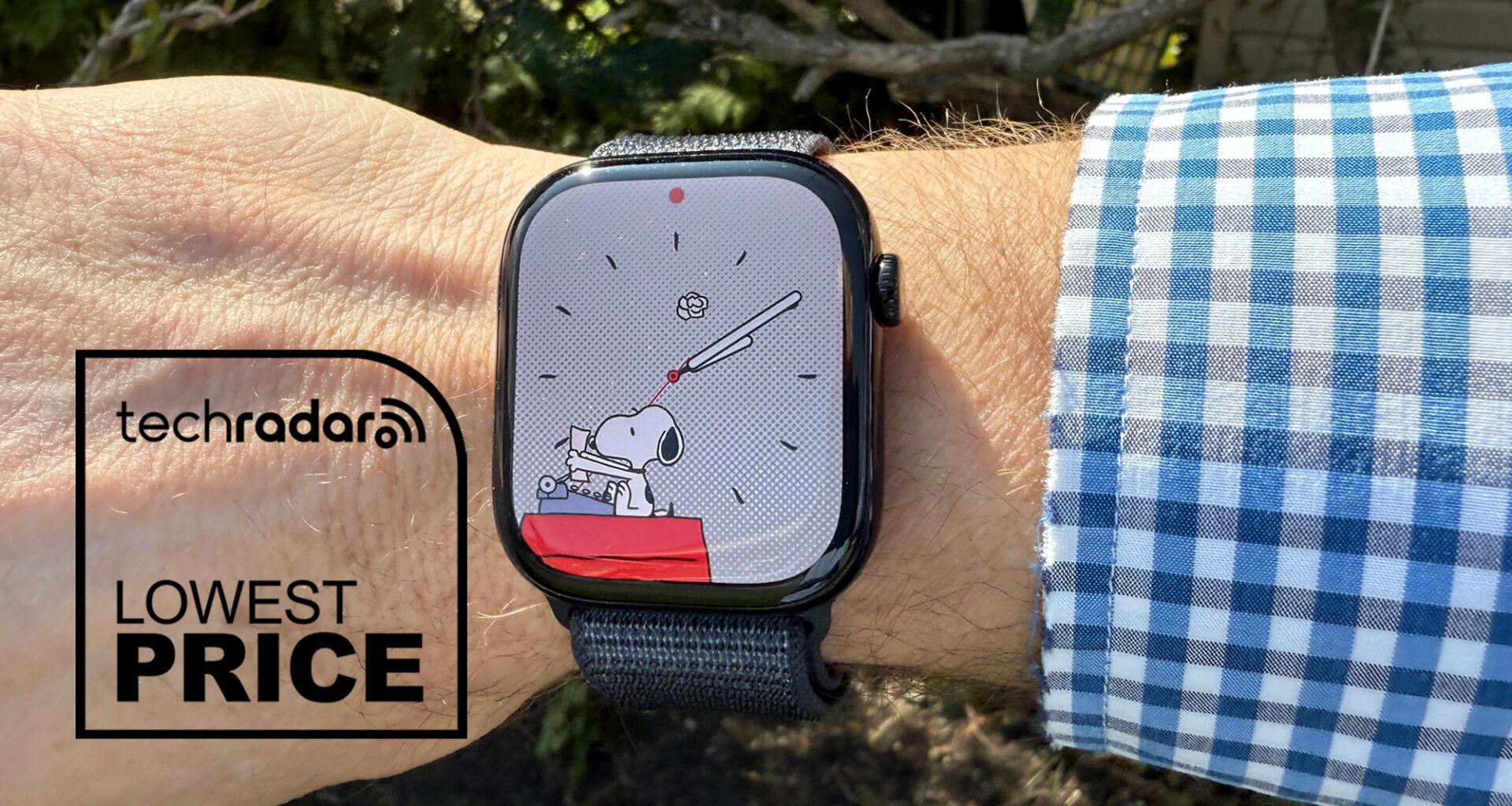 Apple Watch Series 10 on-wrist deal image with Snoopy watch face
