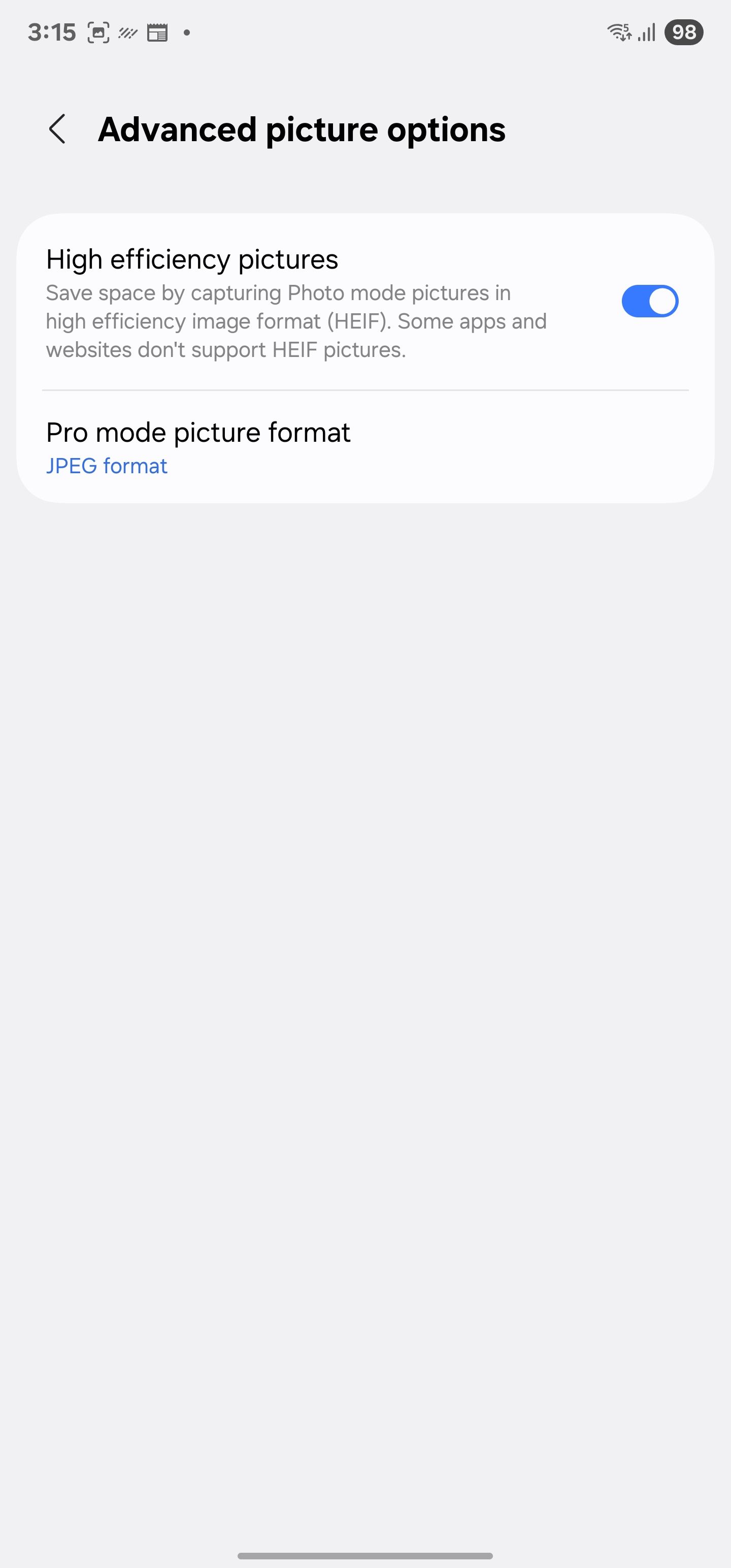 Saving pictures in HEIF on Galaxy phones