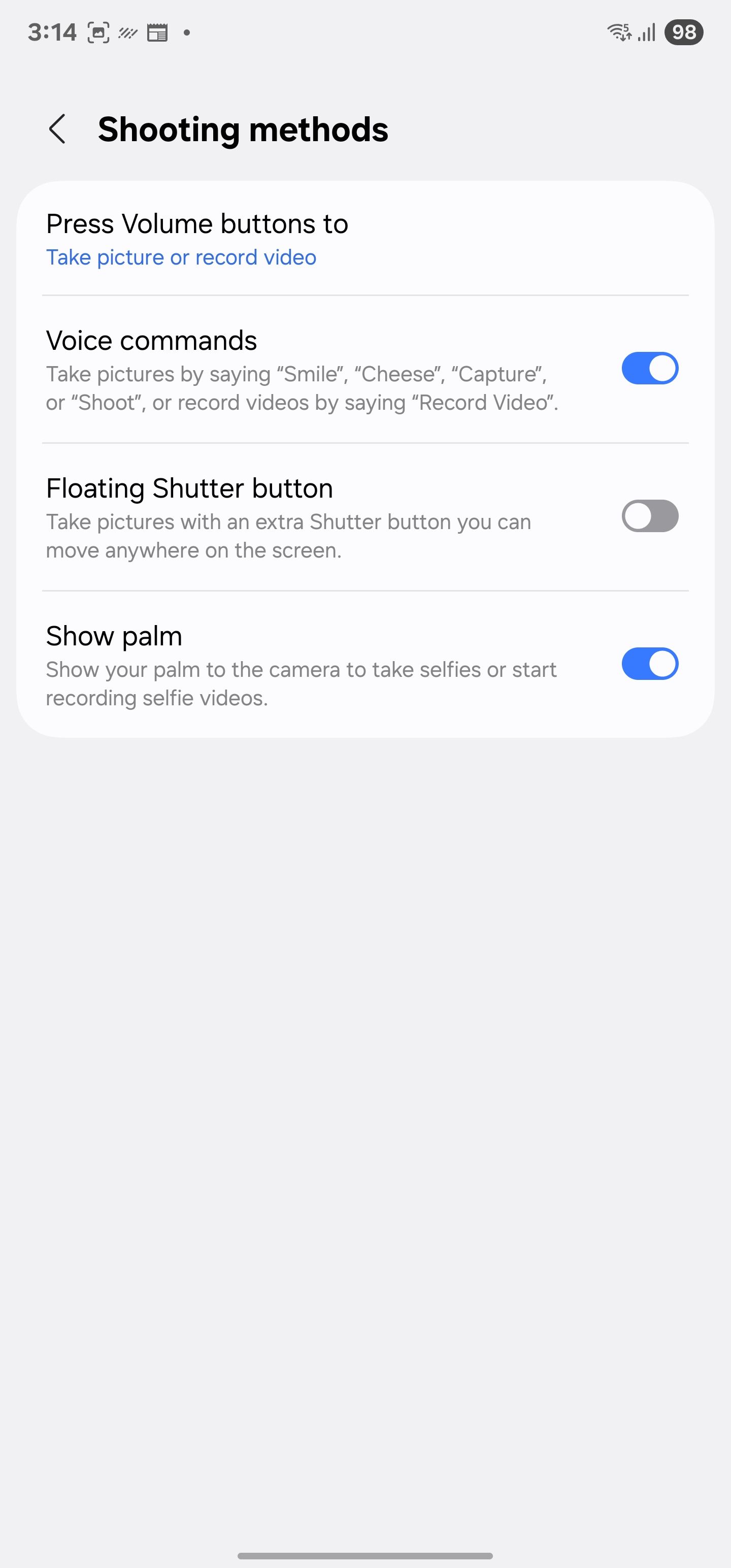 Voice command settings in Galaxy Camera