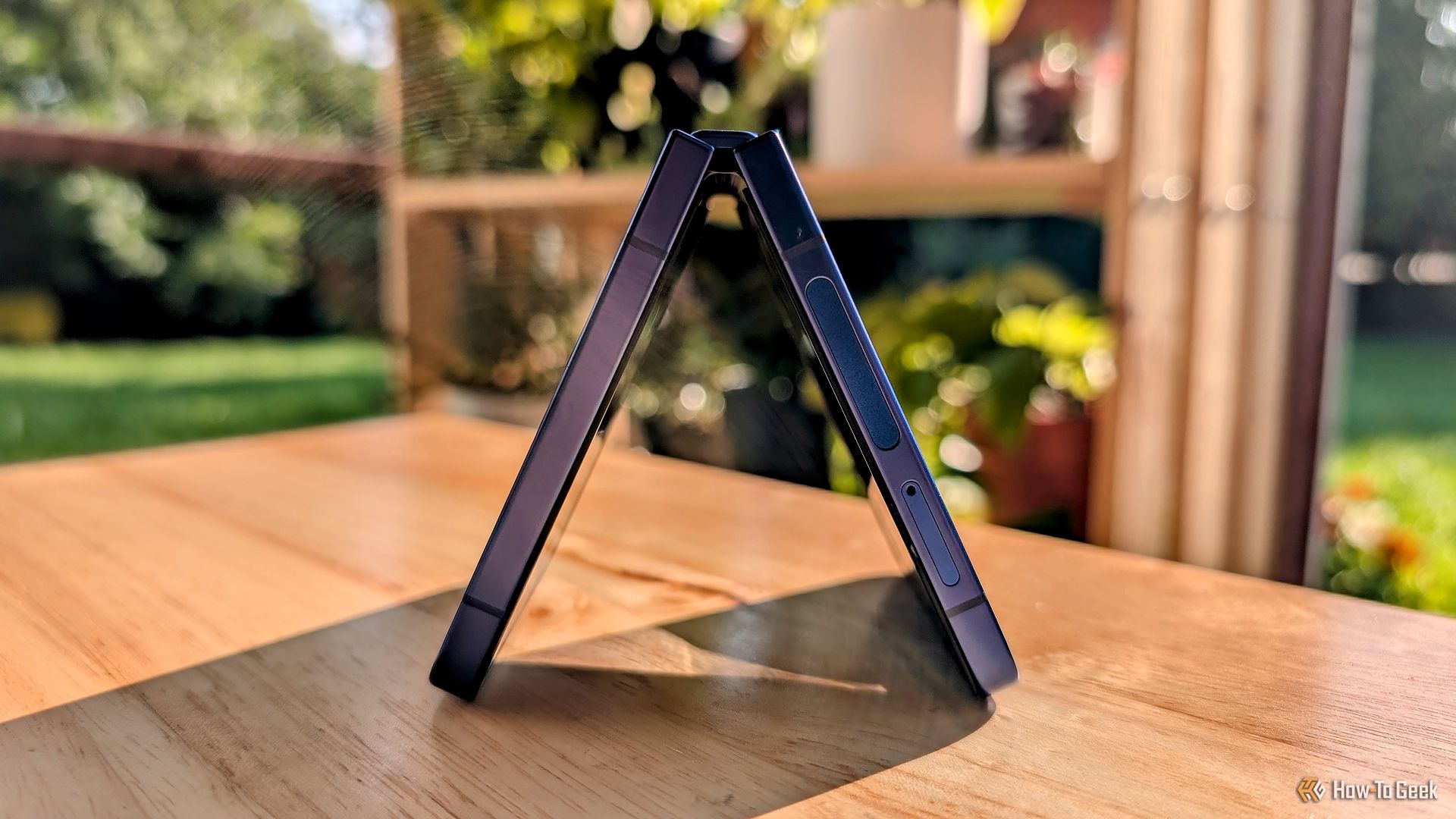 Samsung Galaxy Z Flip 7 propped open like a tent.