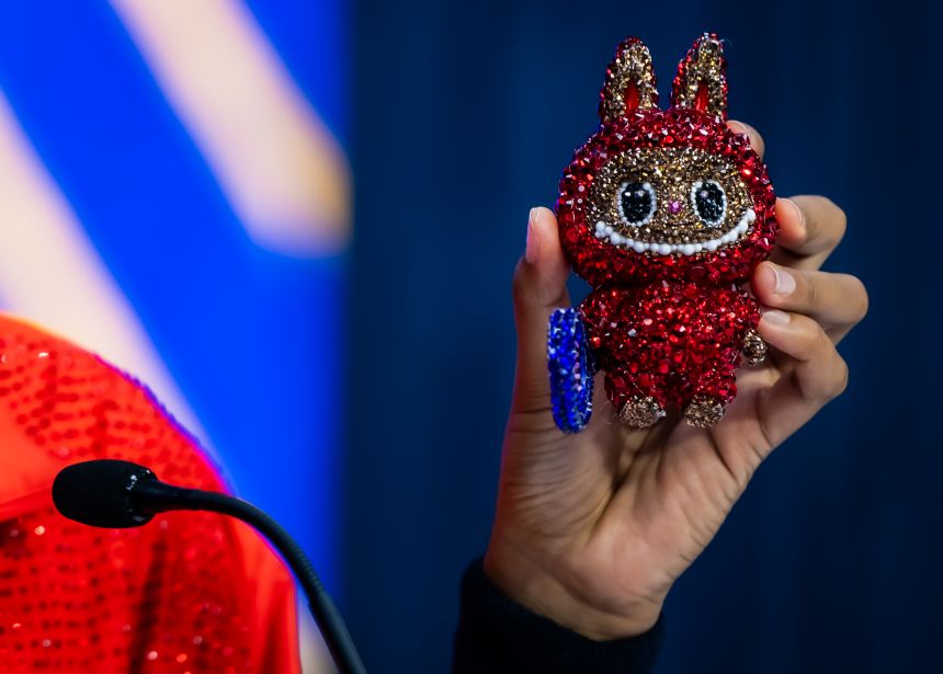 Osaka had her Labubu -- named Billie Jean Bling -- with her for her victory in the first round of the US Open.