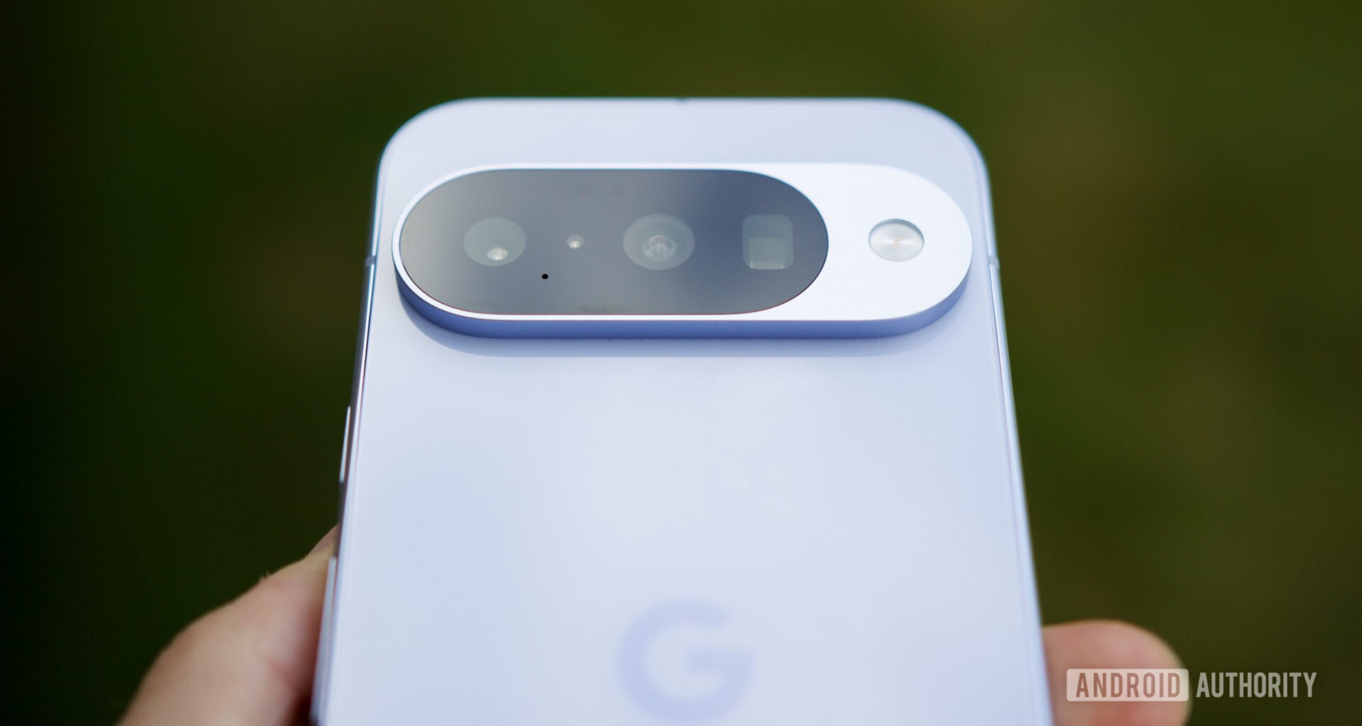 A close-up photo showing the camera sensor on the Pixel 10, including its telephoto camera.