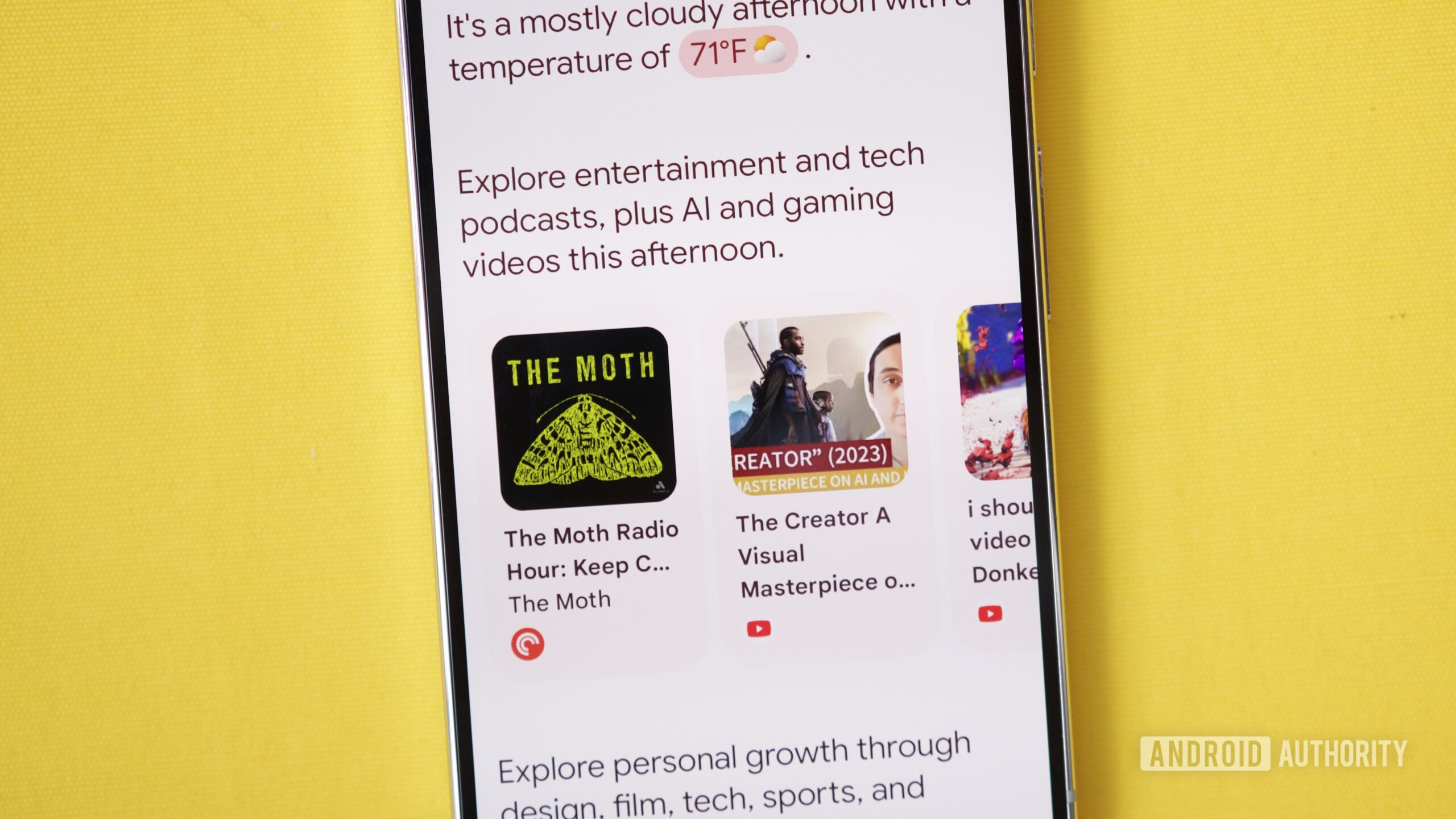 Podcast and YouTube recommendations in Daily Hub.