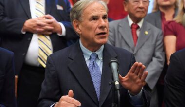 Texas Gov. Greg Abbott speaks to the media following a bill signing as Texas senators debate a bill on a redrawn U.S. congressional map during a special session in the Senate Chamber at the Texas Capitol in Austin, Texas, Friday, Aug. 22, 2025. (AP Photo/Eric Gay)